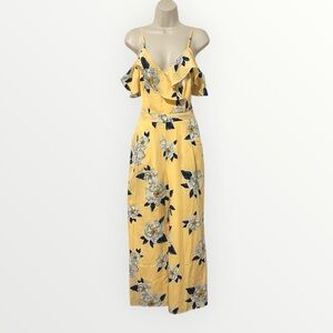 JOA Yellow Floral Ruffle Off Shoulder Jumpsuit NWT SMALL